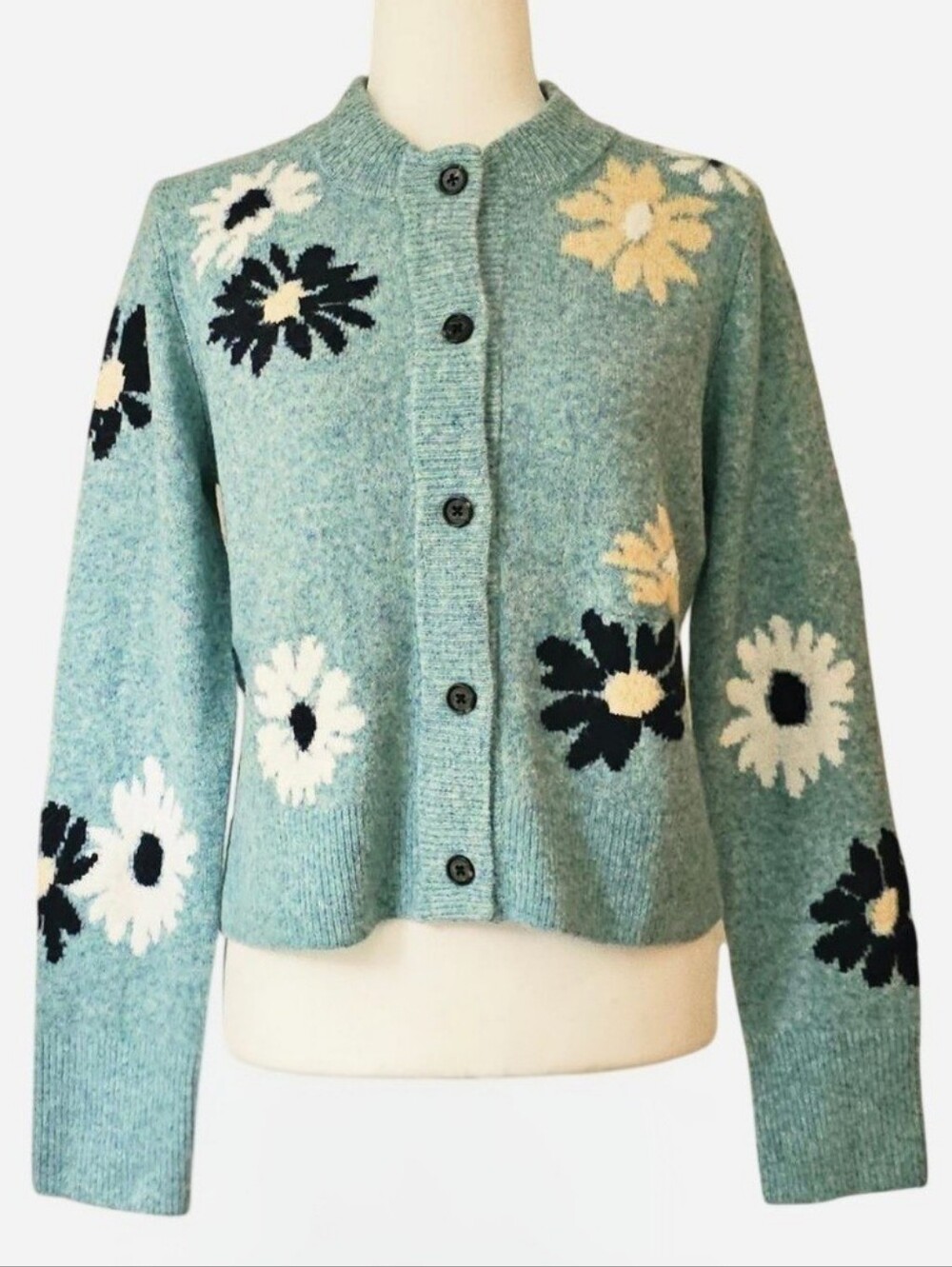 RAILS Women's Heather Teal Floral Button-Front Long Sleeve Millie Cardigan. Sz S